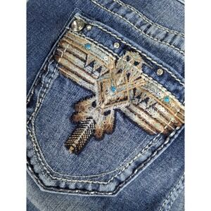 Miss Me Jeans Womens Embellished Bootcut Blue Denim‎ Pants Fits 28x30